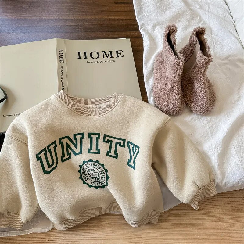 -キッズ レターロゴ カレッジ 裏起毛 スウェット トレーナー - mamahalo shop - トレーナー・フーディ -  べビー服 - 子供服 - 男の子 - 女の子