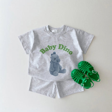 ☺︎ ベビーキッズセットアップ 2点セット 半袖プリントTシャツ+ショートパンツ ベアくまラビットぬいぐるみアニマル - mamahalo shop - 半袖セットアップ -  べビー服 - 子供服 - 男の子 - 女の子