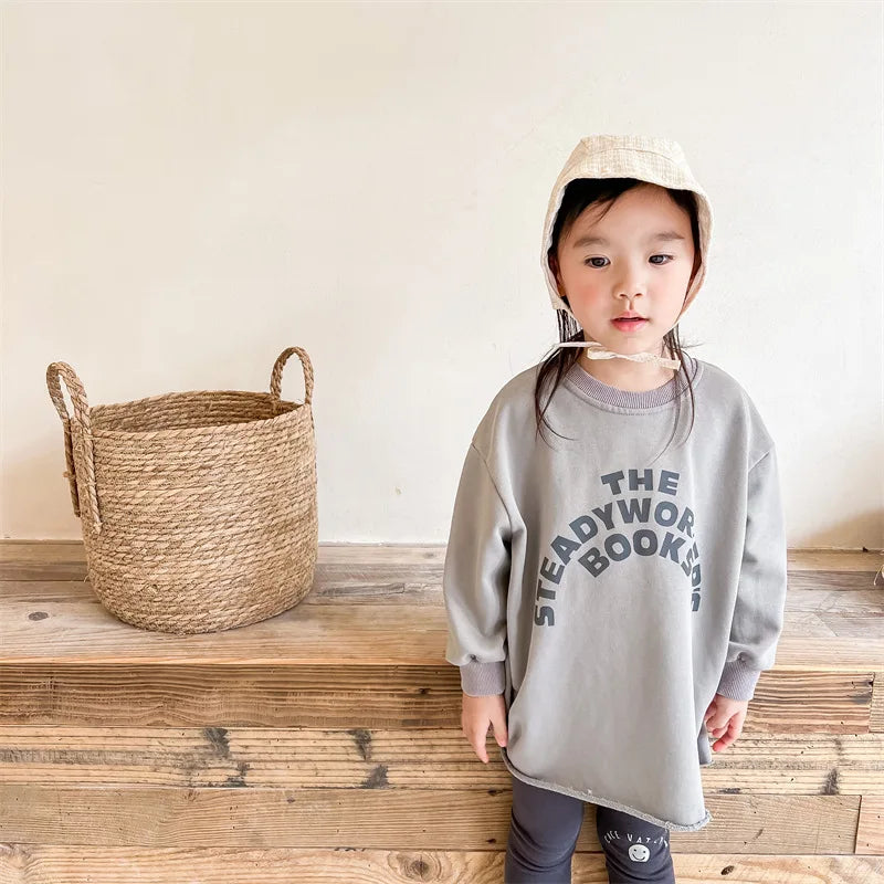 -キッズトップス 長袖スウェットシャツ レターロゴプリント グレー/ベージュ/2カラー - mamahalo shop - 長袖Tシャツ -  べビー服 - 子供服 - 男の子 - 女の子