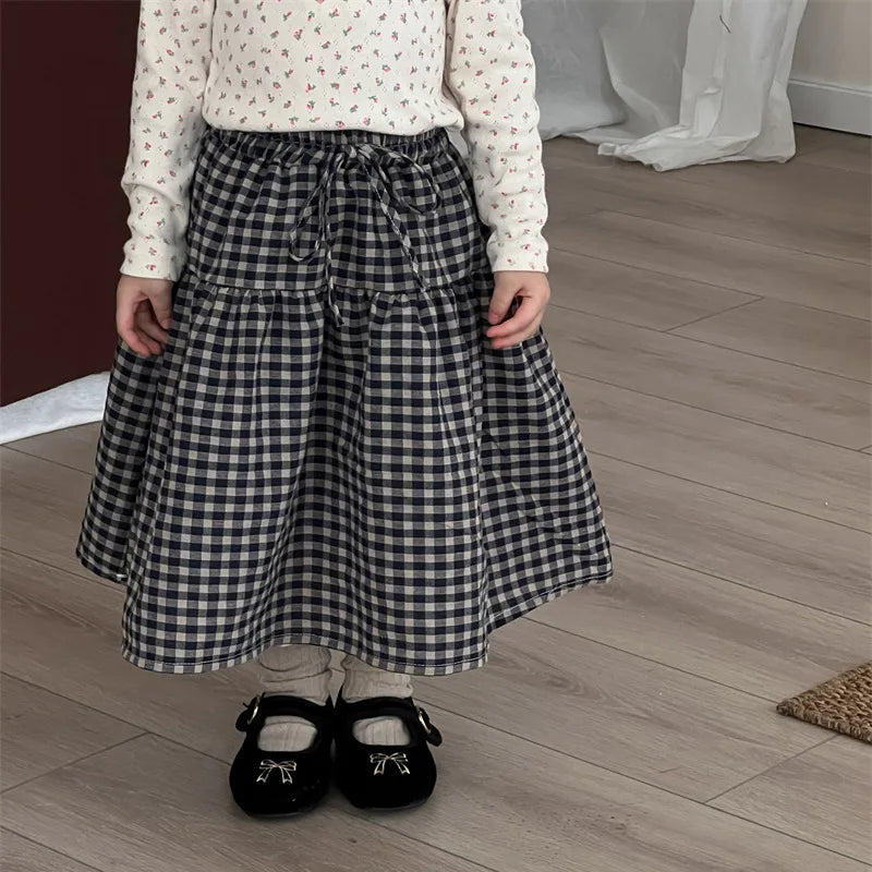 -キッズスカート チェック/無地ミモレ丈Aラインスカート 2カラー【mh-0006770】 - mamahalo shop - スカート -  べビー服 - 子供服 - 男の子 - 女の子