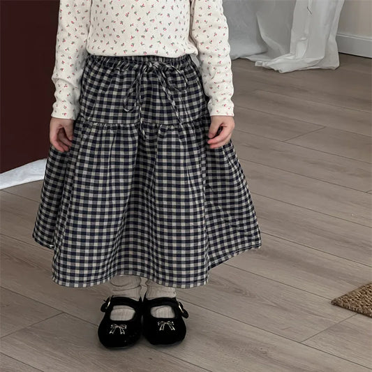 -キッズスカート チェック/無地ミモレ丈Aラインスカート 2カラー【mh-0006770】 - mamahalo shop - スカート -  べビー服 - 子供服 - 男の子 - 女の子