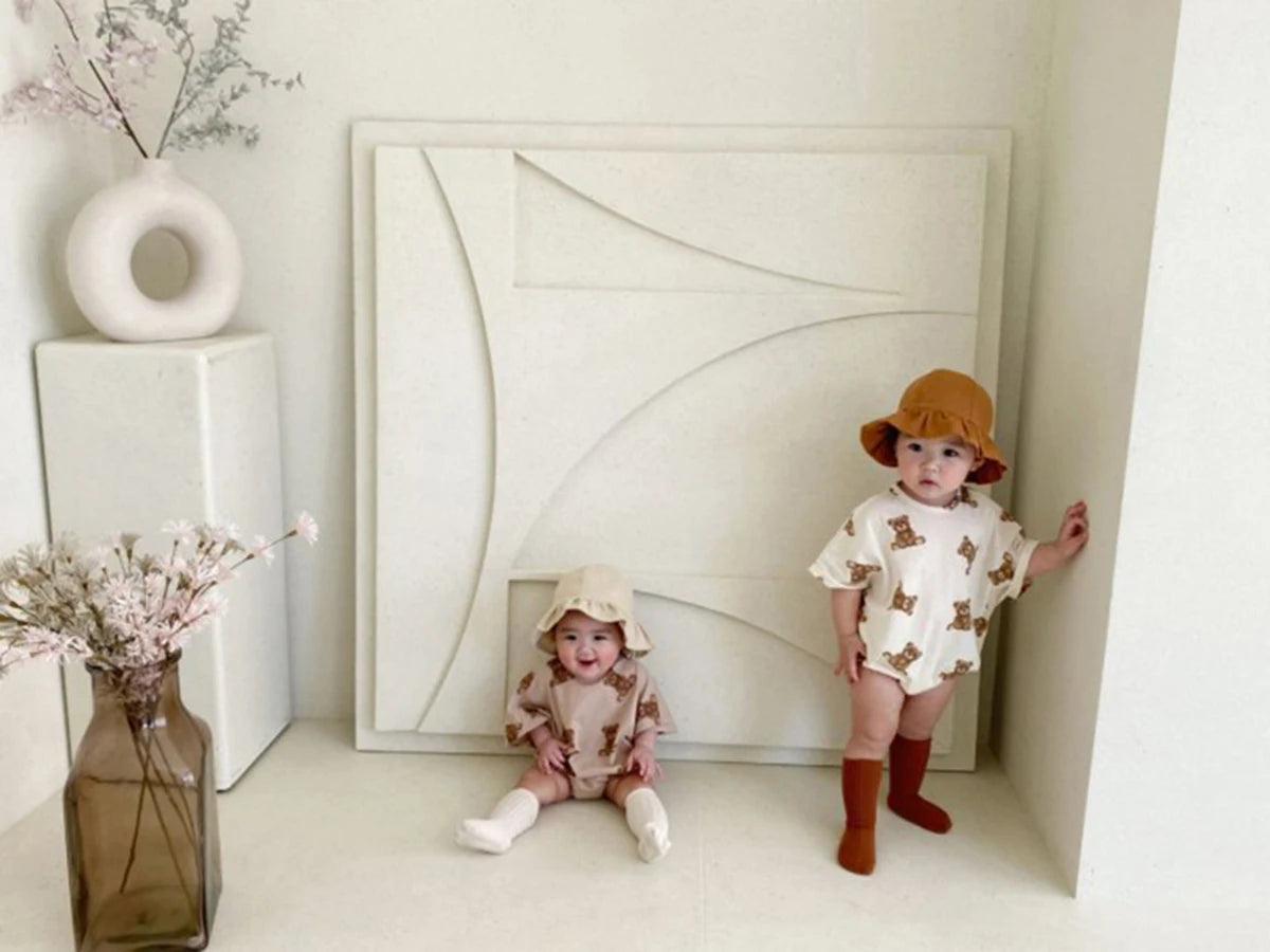 -ベビーロンパース 半袖ルーズボディスーツ ベアくまプリント 2カラー【mh0006067】 - mamahalo shop - 半袖ロンパース -  べビー服 - 子供服 - 男の子 - 女の子