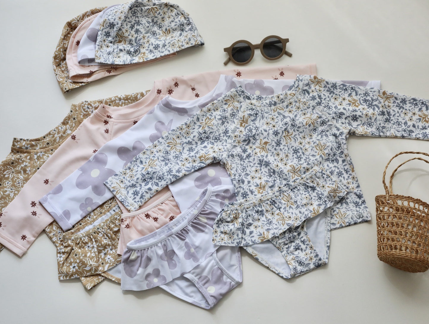 -キッズ 水着 フラワー 花柄 長袖 ワンピース ビキニ セパレート 帽子 セット ラッシュガード スイムウェア 10スタイル ガールズ【mh0002217】 - mamahalo shop - ベビー用水着 -  べビー服 - 子供服 - 男の子 - 女の子