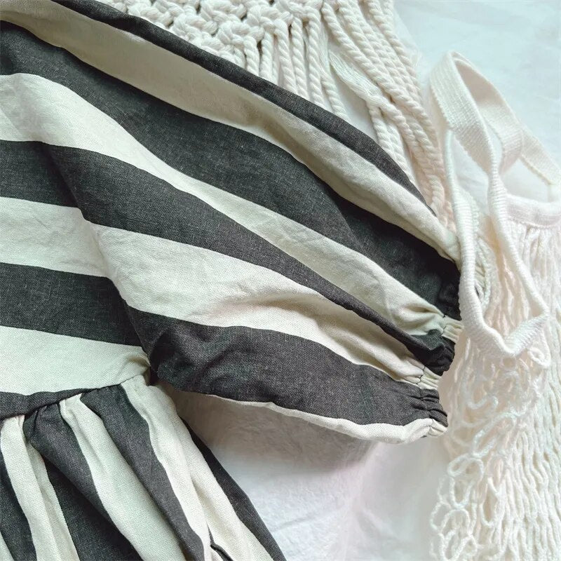 -キッズ 長袖ワンピース ストライプ ルーズシルエット ガールズ 女の子 子供服 - mamahalo shop - 長袖ワンピース -  べビー服 - 子供服 - 男の子 - 女の子