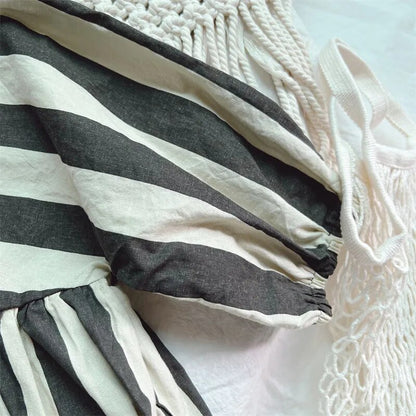 -キッズ 長袖ワンピース ストライプ ルーズシルエット ガールズ 女の子 子供服 - mamahalo shop - 長袖ワンピース -  べビー服 - 子供服 - 男の子 - 女の子