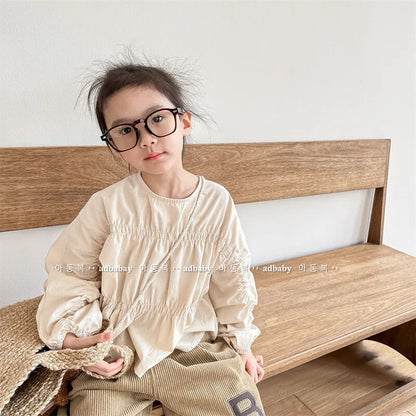 -キッズ長袖ブラウス チュニック トップス ベージュ コーヒー 2カラー ガールズ 女の子 子供服 7031 - mamahalo shop - 長袖シャツ・ブラウス -  べビー服 - 子供服 - 男の子 - 女の子