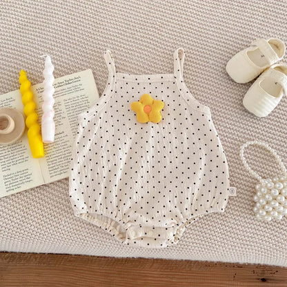-☺︎ ベビーロンパース キャミソールボディスーツ ボーダー柄/水玉ドットプリント 2カラー - mamahalo shop - ノースリーブロンパース -  べビー服 - 子供服 - 男の子 - 女の子
