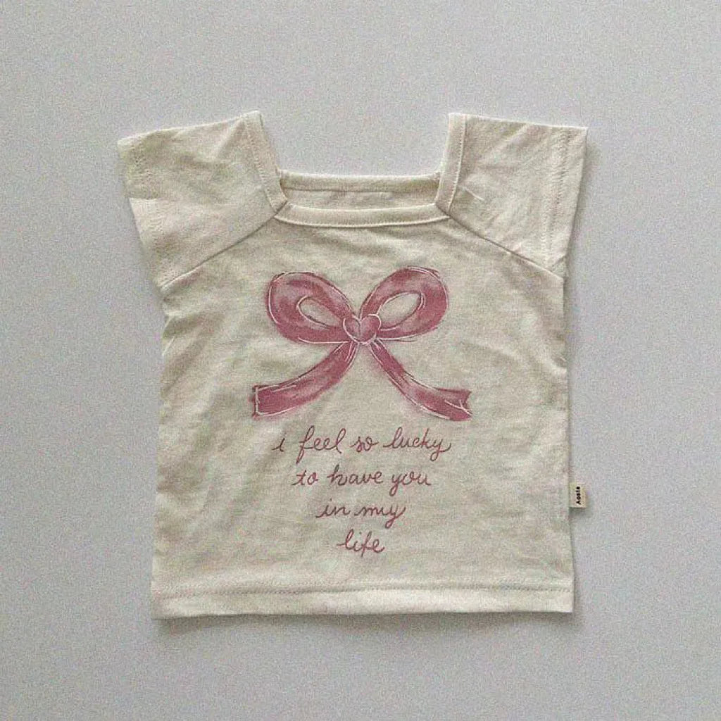 -ベビートップス ショートスリーブTシャツ リボンレターロゴプリント 2カラー【mh0005290】 - mamahalo shop - 半袖Tシャツ -  べビー服 - 子供服 - 男の子 - 女の子