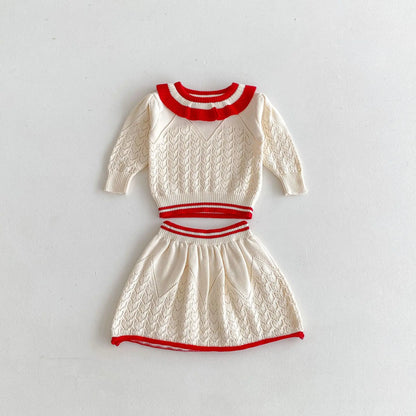 -キッズトップス/スカート レースニットフリルサークル襟セーター/レースニットAラインスカート 2カラー - mamahalo shop - 長袖セットアップ -  べビー服 - 子供服 - 男の子 - 女の子