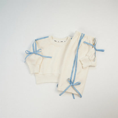 -キッズセットアップ 2点セット スウェット ジャージ リボンライン 長袖スウェットシャツ+ロングパンツ 4カラー【mh0006347】 - mamahalo shop - 長袖セットアップ -  べビー服 - 子供服 - 男の子 - 女の子