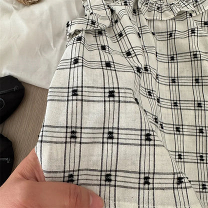 -キッズトップス フリル襟 ノースリーブブラウス チェック - mamahalo shop - タンクトップ・キャミソール・ノースリーブトップス -  べビー服 - 子供服 - 男の子 - 女の子