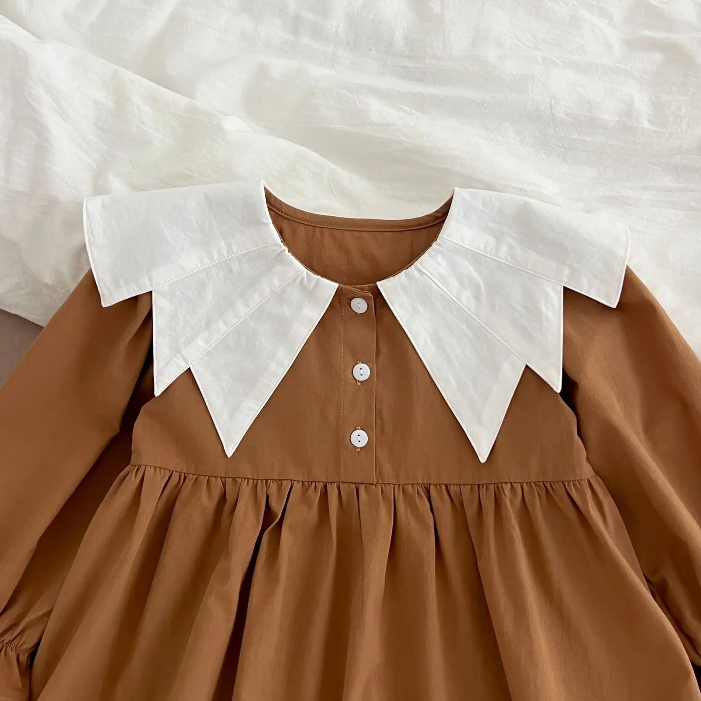 -ベビーロンパース/キッズワンピース ギザギザ襟長袖パフスリーブボディスーツ/ワンピース リンクコーデ 姉妹 お揃いコーデ - mamahalo shop - 長袖ロンパース -  べビー服 - 子供服 - 男の子 - 女の子