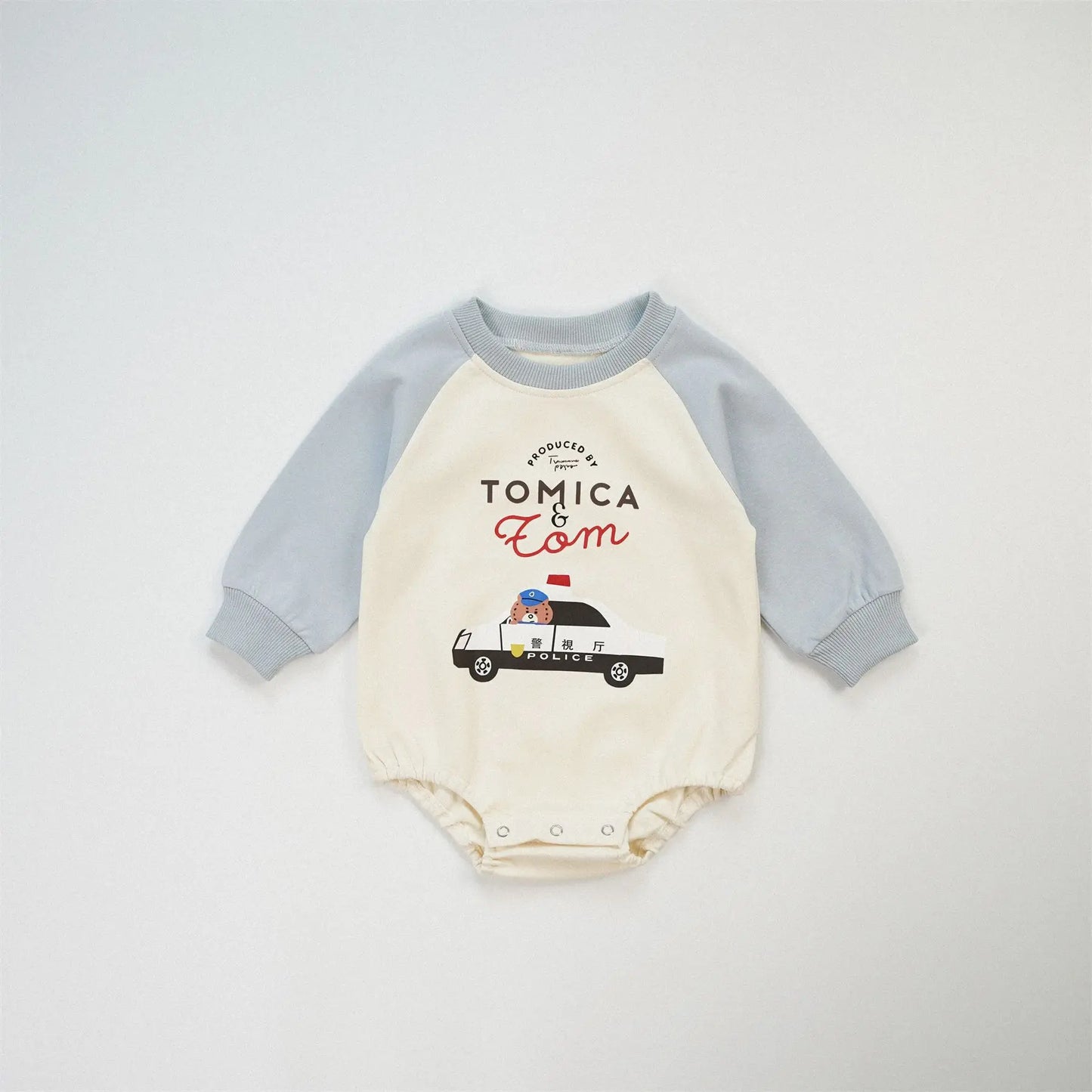 -ベビーロンパース 乗り物車プリントラグランパッチワーク長袖ボディスーツ 3カラー【mh0006963】 - mamahalo shop - 長袖ロンパース -  べビー服 - 子供服 - 男の子 - 女の子