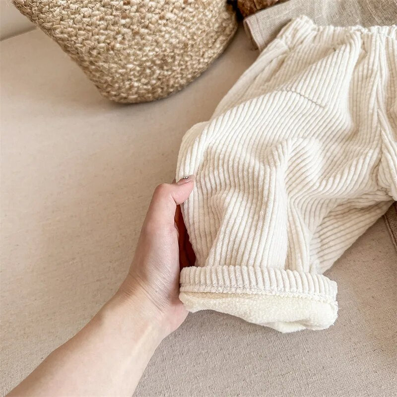-キッズパンツ 裏フリース コーデュロイ ロングパンツ 暖パン ベージュ ユニセックス 男の子 女の子 子供服 - mamahalo shop - ロングパンツ・スウェットパンツ -  べビー服 - 子供服 - 男の子 - 女の子