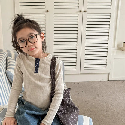 -キッズトップス 長袖Tシャツ レースヘンリーネック 3カラー - mamahalo shop - 長袖Tシャツ -  べビー服 - 子供服 - 男の子 - 女の子