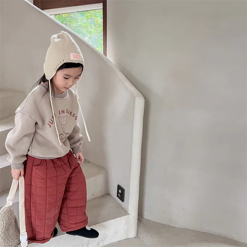 -キッズスウェットシャツ ピザ柄プリント 裏フリーストレーナー 2カラー ユニセックス 男の子 女の子 子供服 - mamahalo shop - トレーナー・フーディ -  べビー服 - 子供服 - 男の子 - 女の子