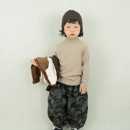 キッズトップス シンプルベーシックボトルネックハイネック長袖Tシャツ - mamahalo shop - 長袖Tシャツ -  べビー服 - 子供服 - 男の子 - 女の子