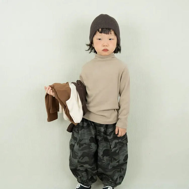 キッズトップス シンプルベーシックボトルネックハイネック長袖Tシャツ - mamahalo shop - 長袖Tシャツ -  べビー服 - 子供服 - 男の子 - 女の子