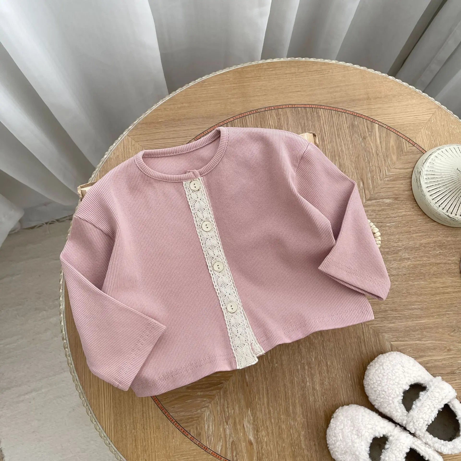 -ベビーカーディガン ニットジャケット フロントレース ピンク【mh0006351】 - mamahalo shop - カーディガン・パーカー -  べビー服 - 子供服 - 男の子 - 女の子