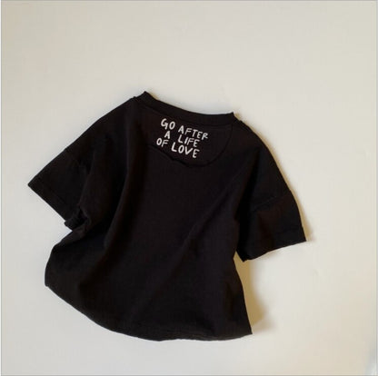 -☺︎ キッズ バック レターロゴ 半袖 ルーズ Tシャツ トップス ボーイズ - mamahalo shop - 半袖Tシャツ -  べビー服 - 子供服 - 男の子 - 女の子