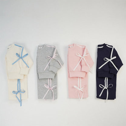 -キッズセットアップ 2点セット スウェット ジャージ リボンライン 長袖スウェットシャツ+ロングパンツ 4カラー【mh0006347】 - mamahalo shop - 長袖セットアップ -  べビー服 - 子供服 - 男の子 - 女の子