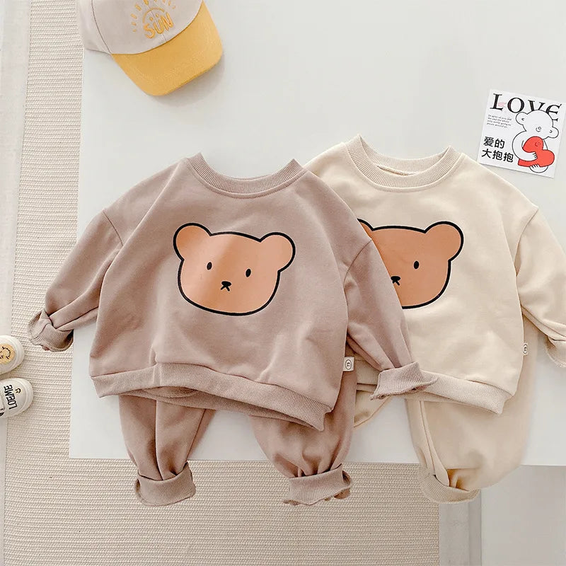 -ベビーセットアップ 2点セット 長袖Tシャツ+ロングパンツ パジャマ ベアくまプリント 2カラー - mamahalo shop - 長袖セットアップ -  べビー服 - 子供服 - 男の子 - 女の子