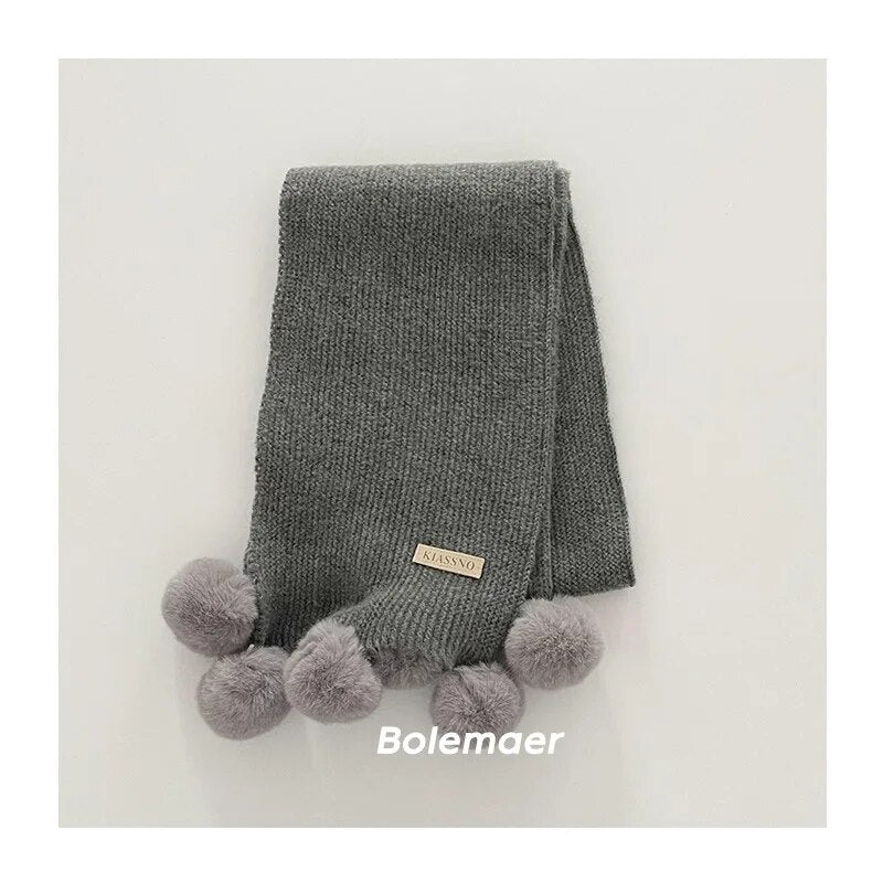 -キッズマフラー スカーフ ニット ぽんぽん付き ネックウォーマー 9カラー ガールズ 女の子 子供服 - mamahalo shop - ネックウォーマー -  べビー服 - 子供服 - 男の子 - 女の子