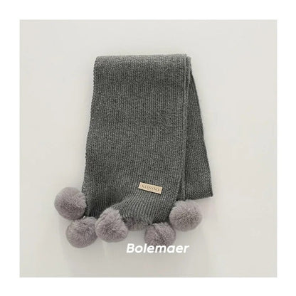 -キッズマフラー スカーフ ニット ぽんぽん付き ネックウォーマー 9カラー ガールズ 女の子 子供服 - mamahalo shop - ネックウォーマー -  べビー服 - 子供服 - 男の子 - 女の子