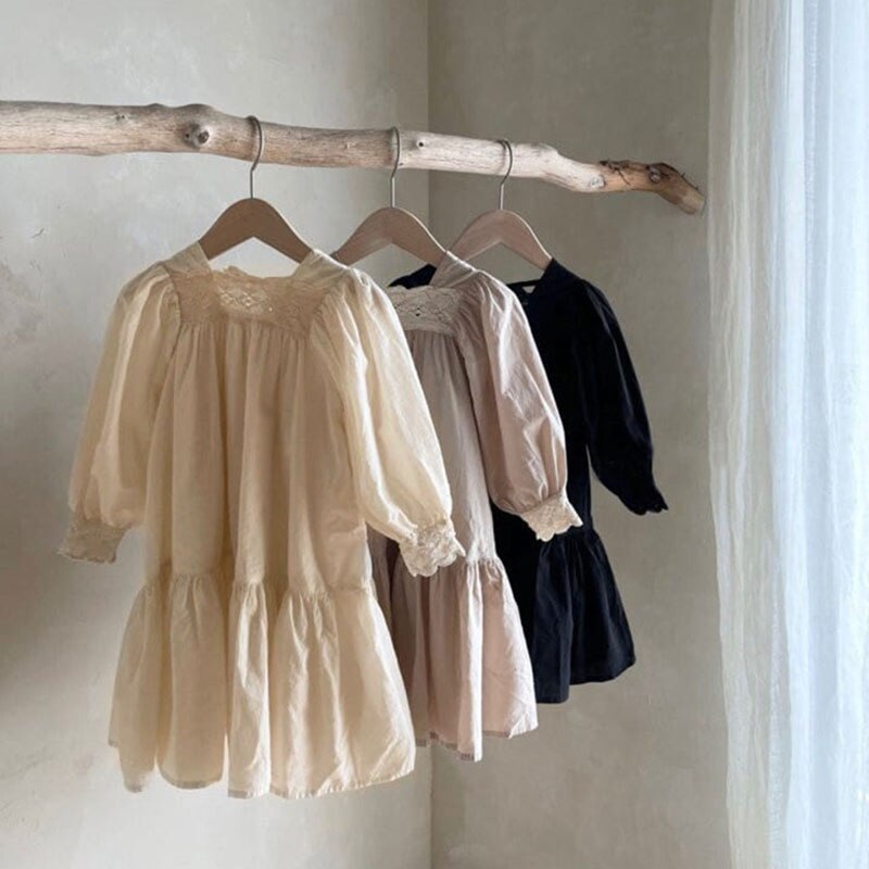 -キッズ レース スクエアネック 長袖 ワンピース ガールズ【mh0002443】 - mamahalo shop - 長袖ワンピース -  べビー服 - 子供服 - 男の子 - 女の子