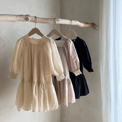 -キッズ レース スクエアネック 長袖 ワンピース ガールズ【mh0002443】 - mamahalo shop - 長袖ワンピース -  べビー服 - 子供服 - 男の子 - 女の子