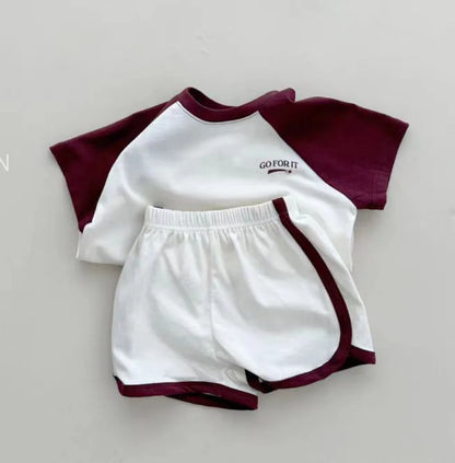 -ベビートップス 半袖パッチワークTシャツ ラグラン レターロゴプリント 2カラー【mh0005470】 - mamahalo shop - 半袖Tシャツ -  べビー服 - 子供服 - 男の子 - 女の子