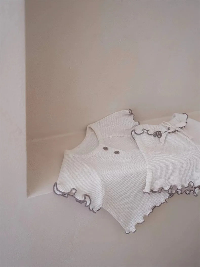 -ベビーセットアップ 2点セット 半袖フリルTシャツ+フリルショートパンツ シンプルベーシック 3カラー - mamahalo shop - 半袖セットアップ -  べビー服 - 子供服 - 男の子 - 女の子