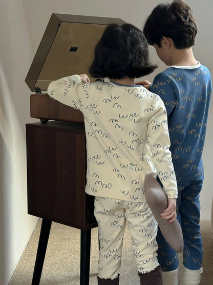 -キッズパジャマセット プリント長袖Tシャツ+ロングパンツ 4カラー【mh0006862】 - mamahalo shop - 長袖パジャマ -  べビー服 - 子供服 - 男の子 - 女の子