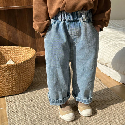 キッズパンツ デニムパンツ ワイドルーズロングパンツ ジーンズ ジーパン 2カラー - mamahalo shop - デニムパンツ - ベビー服 - 子供服 - 男の子 - 女の子