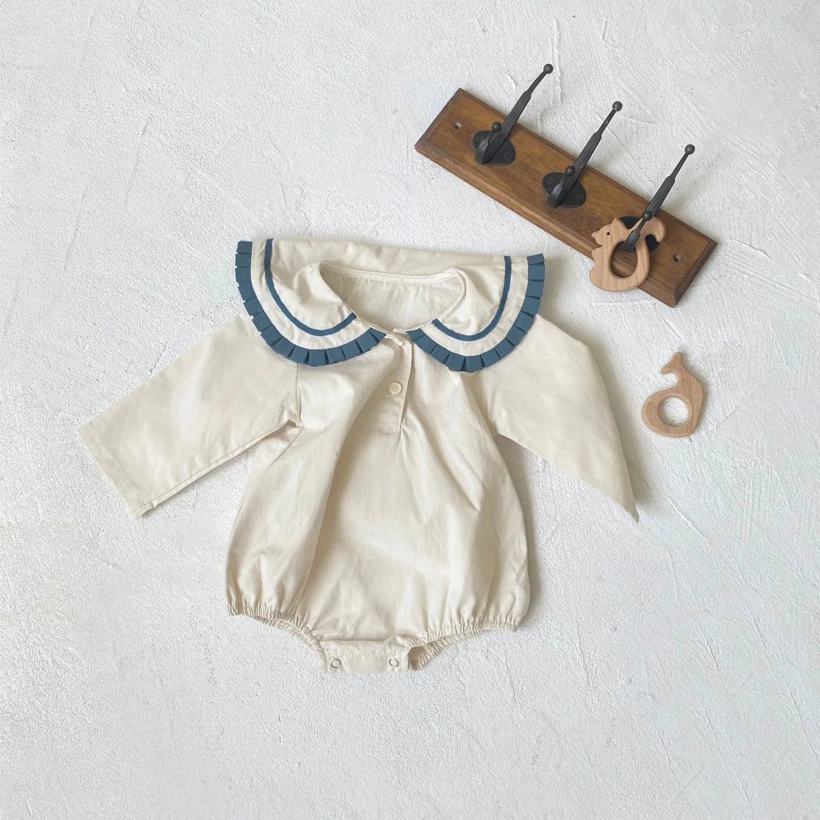 -ベビーロンパース マリンスタイルネイビーセーラーカラー長袖ボディスーツ 2カラー - mamahalo shop - 長袖ロンパース -  べビー服 - 子供服 - 男の子 - 女の子