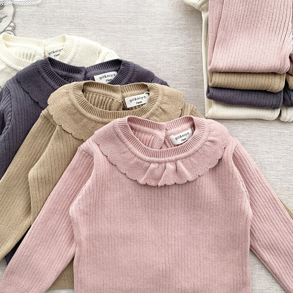 -ベビー キッズ ニット セットアップ フリル セーター トップス パンツ 4カラー ガールズ - mamahalo shop - 長袖セットアップ -  べビー服 - 子供服 - 男の子 - 女の子