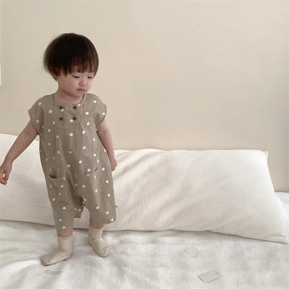-ベビーロンパース ショートスリーブジャンプスーツ 水玉ドットプリント 2カラー【mh0004998】 - mamahalo shop - ノースリーブロンパース -  べビー服 - 子供服 - 男の子 - 女の子