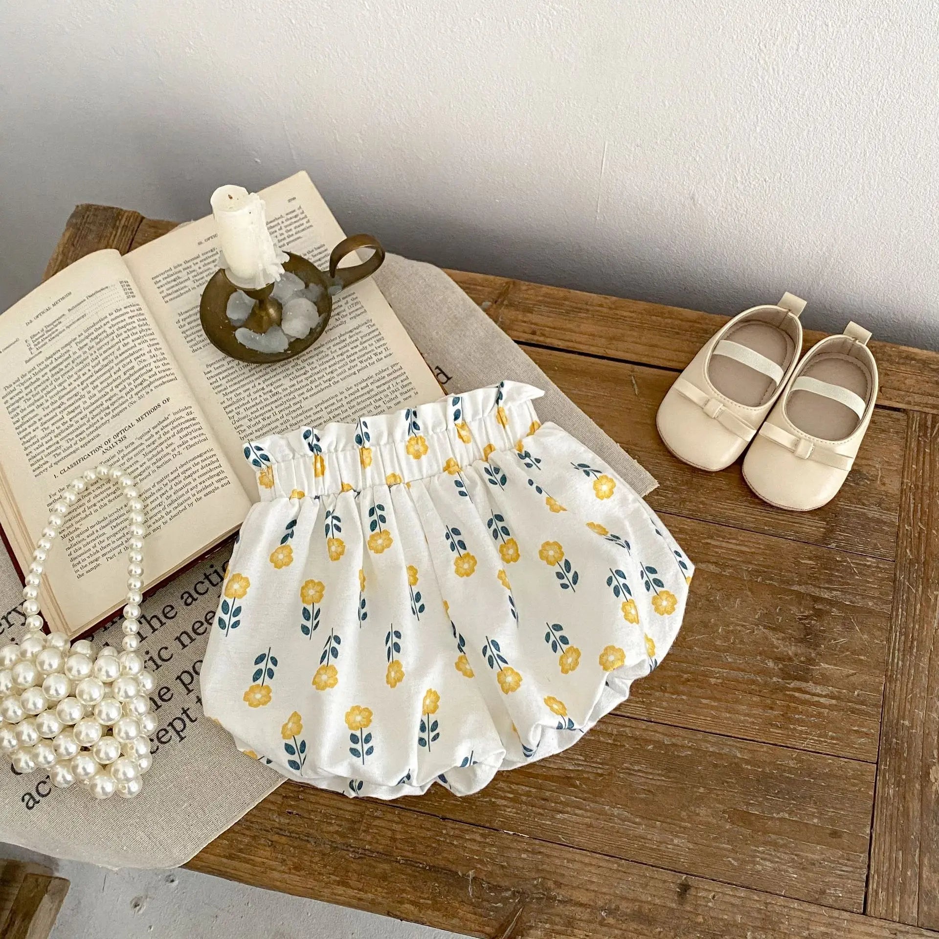 -ベビーパンツ バルーンショートパンツ ブルマパンツ レトロフラワー花柄プリント【mh0006095】 - mamahalo shop - ハーフパンツ・ショートパンツ -  べビー服 - 子供服 - 男の子 - 女の子