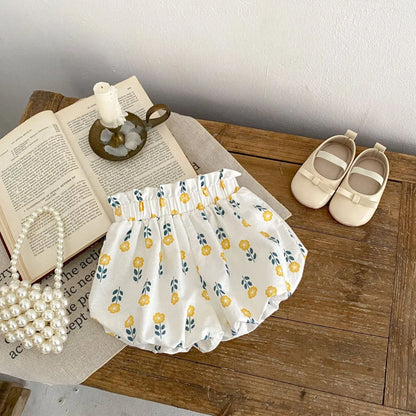 -ベビーパンツ バルーンショートパンツ ブルマパンツ レトロフラワー花柄プリント【mh0006095】 - mamahalo shop - ハーフパンツ・ショートパンツ -  べビー服 - 子供服 - 男の子 - 女の子