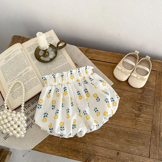 -ベビーパンツ バルーンショートパンツ ブルマパンツ レトロフラワー花柄プリント【mh0006095】 - mamahalo shop - ハーフパンツ・ショートパンツ -  べビー服 - 子供服 - 男の子 - 女の子