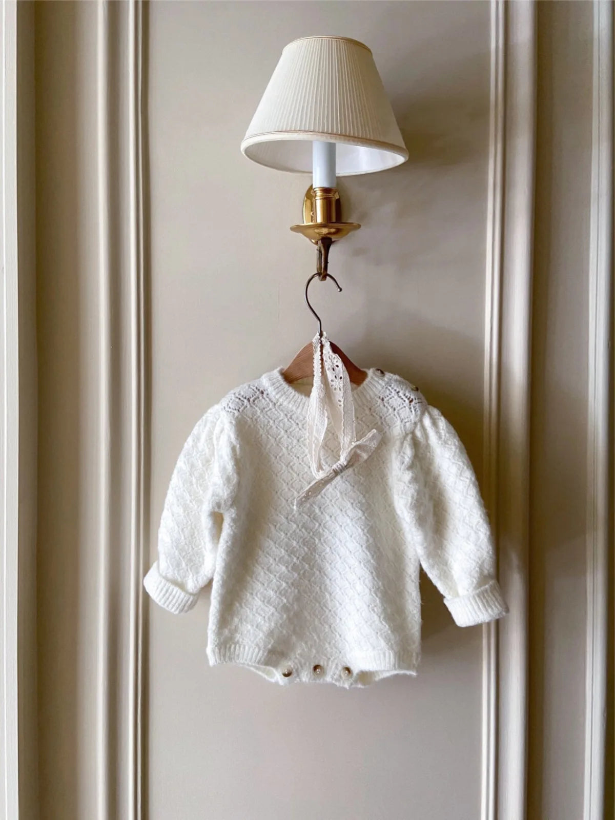 -ベビーロンパースセット 長袖ニットボディスーツ+フリルショールケープ 2カラー - mamahalo shop - 長袖ロンパース -  べビー服 - 子供服 - 男の子 - 女の子