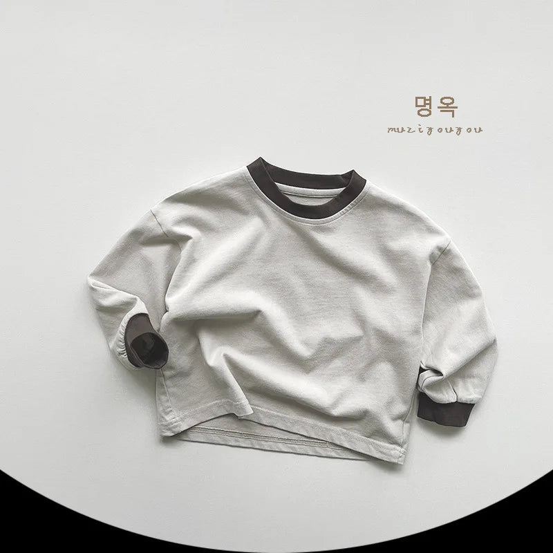 -キッズトップス 長袖Tシャツ シンプルベーシック ベージュ/グレー/2カラー - mamahalo shop - 長袖Tシャツ -  べビー服 - 子供服 - 男の子 - 女の子