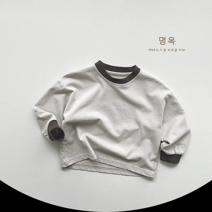 -キッズトップス 長袖Tシャツ シンプルベーシック ベージュ/グレー/2カラー - mamahalo shop - 長袖Tシャツ -  べビー服 - 子供服 - 男の子 - 女の子