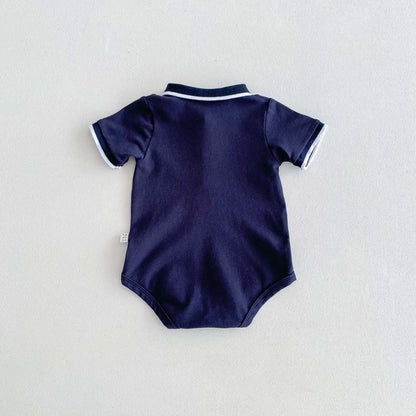 -ベビーロンパース 半袖ポロシャツボディスーツ ホワイト/ネイビー/2カラー【mh0004459】 - mamahalo shop - 半袖ロンパース -  べビー服 - 子供服 - 男の子 - 女の子