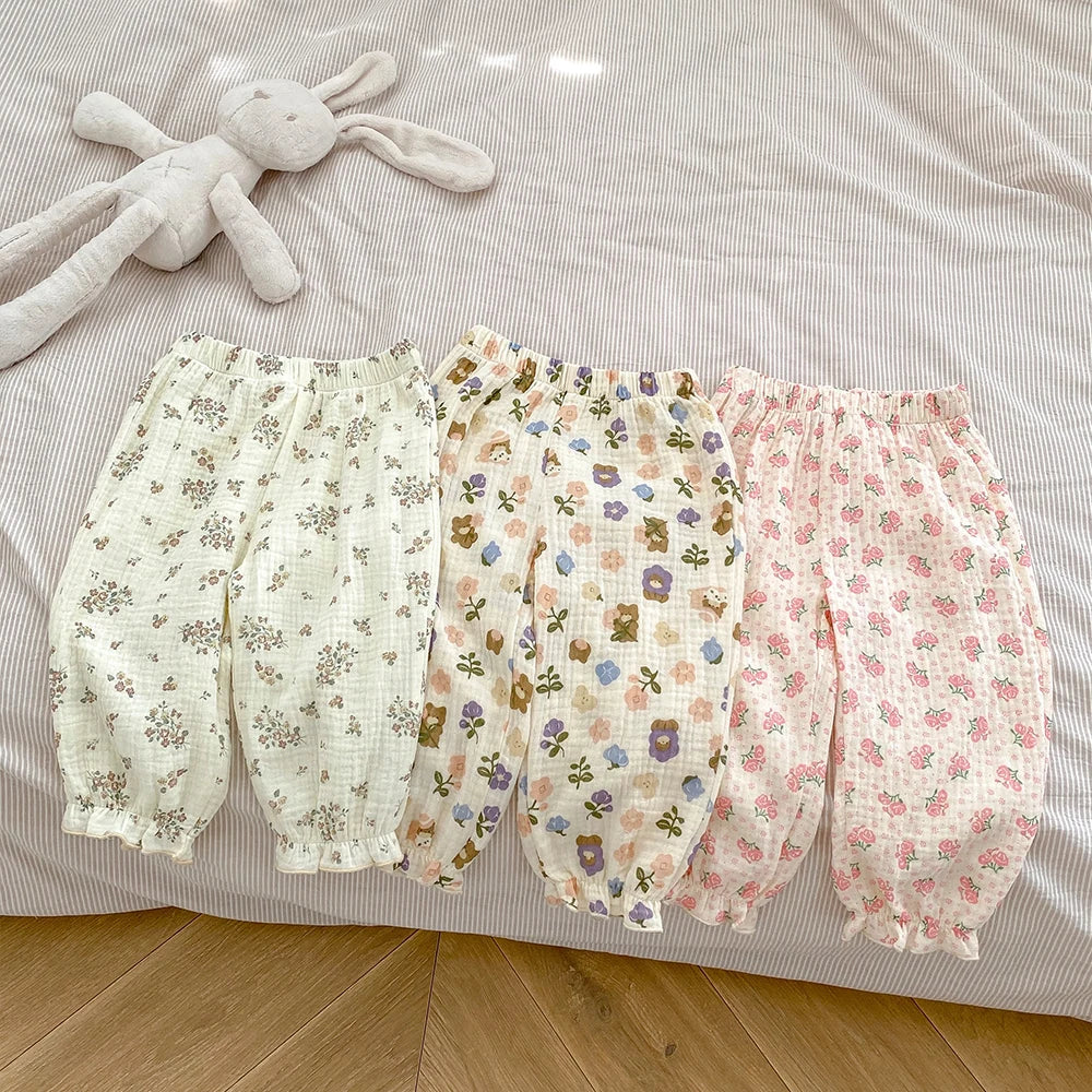 -ベビーパンツ サマールーズロングパンツ フラワー花柄プリント 3カラー【mh0006093】 - mamahalo shop - ロングパンツ・スウェットパンツ -  べビー服 - 子供服 - 男の子 - 女の子