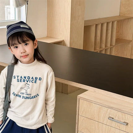 キッズトップス プリント柄ハイネックボトルネックフリース長袖Tシャツ - mamahalo shop - 長袖Tシャツ -  べビー服 - 子供服 - 男の子 - 女の子