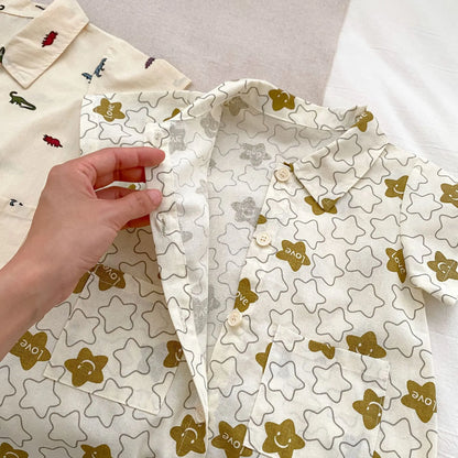 -ベビージャンプスーツ 半袖つなぎ 恐竜ダイナソー/星スタープリント【mh0006312】 - mamahalo shop - 半袖ジャンプスーツ -  べビー服 - 子供服 - 男の子 - 女の子