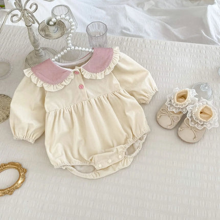 ベビーロンパース うさ耳カラーフリル長袖ボディスーツ - mamahalo shop - 長袖ロンパース -  べビー服 - 子供服 - 男の子 - 女の子