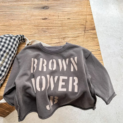 -キッズトップス 長袖スウェットTシャツ ルーズシルエット レターロゴプリント 2カラー - mamahalo shop - 長袖Tシャツ -  べビー服 - 子供服 - 男の子 - 女の子