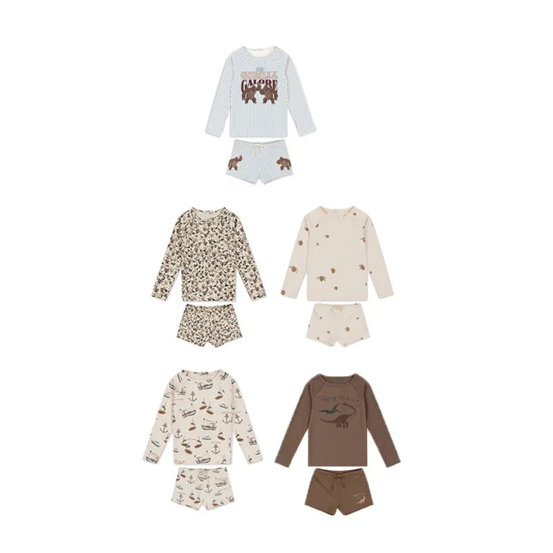 -キッズ水着 スイムウェア ボーイズ 長袖トップス+ショートパンツ ラッシュガード【mh0005927】 - mamahalo shop - ベビー用水着 -  べビー服 - 子供服 - 男の子 - 女の子